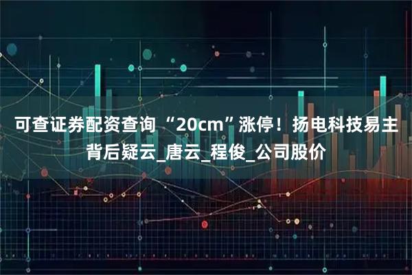 可查证券配资查询 “20cm”涨停！扬电科技易主背后疑云_唐云_程俊_公司股价