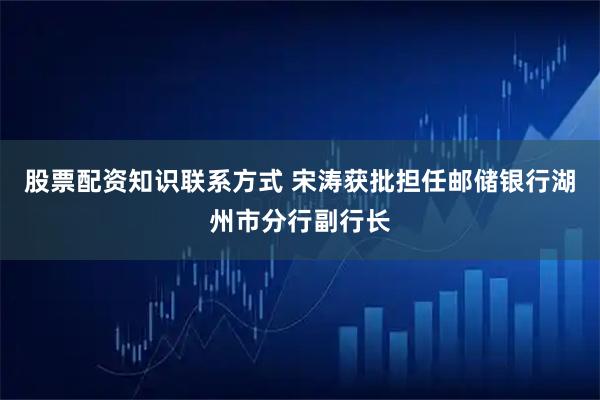 股票配资知识联系方式 宋涛获批担任邮储银行湖州市分行副行长